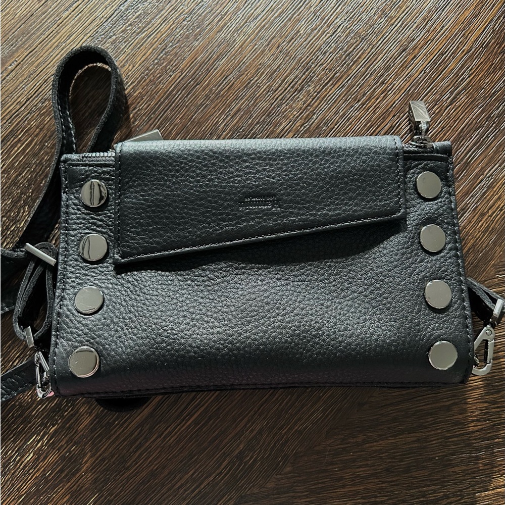 EUC Black Hammitt Levy Leather Crossbody and Wallet – Gunmetal Hardware